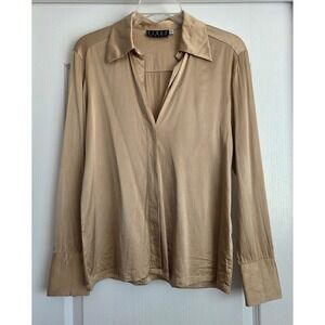 Kenar Studio VTG Silk Blend Blouse Long Sleeve Champagne Gold V-Neck Shirt Sz 6